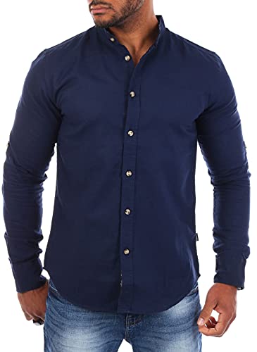 Carisma Herren Leinen Baumwoll Mix Stehkragen Hemd Langarm Regular fit 8389, Grösse:4XL, Farbe:Navy von Carisma