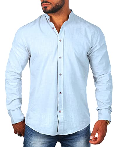 Carisma Herren Leinen Baumwoll Mix Stehkragen Hemd Langarm Regular fit 8389, Grösse:4XL, Farbe:Hellblau von Carisma