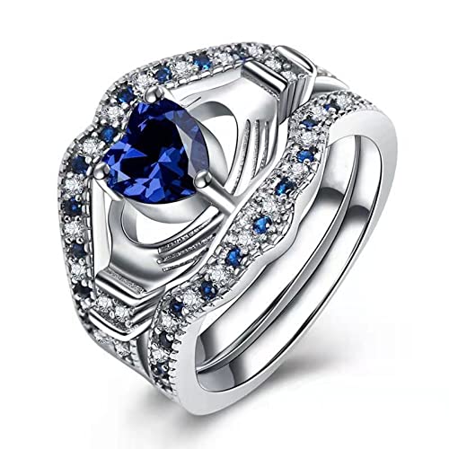 Caritierily Blaue dreischichtige Verlobungsringe mit Herzring für Damen und Herren. Exquisite Ringgröße 5 bis 12 Sticker Ringe (Blue, 10) von Caritierily