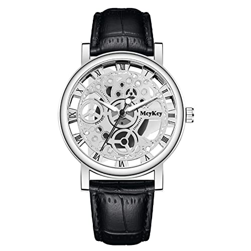 Caritierily Armbanduhr Herren Männer Business Luxusmode Herren Quarzuhr Männer Bottom Hollow Imitation Mechanische Uhr Männer Gürteluhr Sportuhr Personalisiert (Black, One Size) von Caritierily