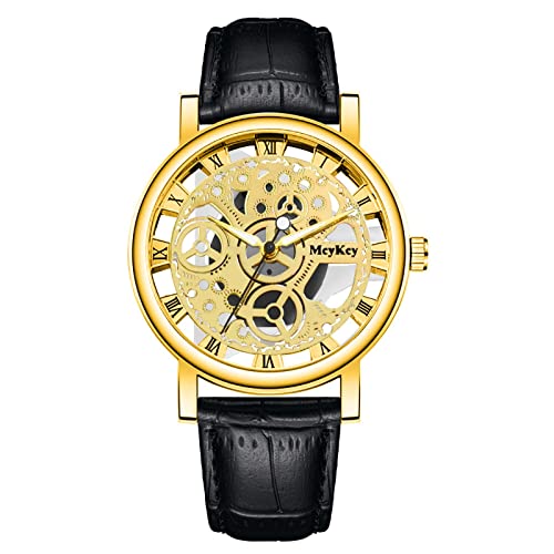 Caritierily Armbanduhr Herren Männer Business Luxusmode Herren Quarzuhr Männer Bottom Hollow Imitation Mechanische Uhr Männer Gürteluhr Sportuhr Personalisiert (Gold, One Size) von Caritierily