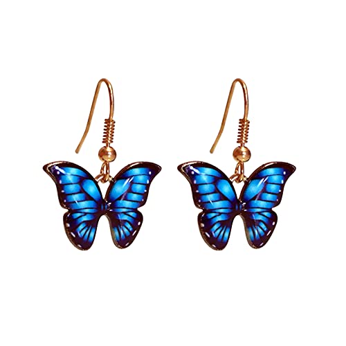 Caritierily Schmetterling baumeln Haken Ohrringe für Frauen Mädchen Bunte Tier Schmetterlinge Tropfen baumelnde leichte Ohrring Ohrringe Chirurgenstahl Perle (Blue, One Size) von Caritierily