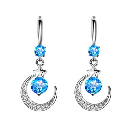 Caritierily Stern Mond Wassertropfen Ohrringe dünn baumeln Elegante Strass Ohrringe Wassertropfen Kupfer Ohrringe für Frauen Ohrringe Handschellen (Blue, One Size) von Caritierily