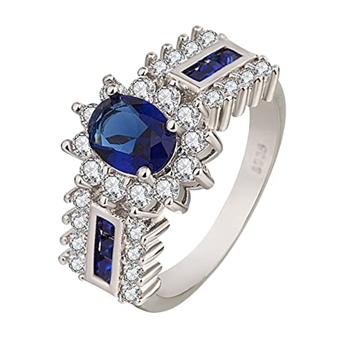 Sterling Silber Retro Zirkon Single Stone Ring Damen und Mädchen Hochzeit Mode Eleganz Einfachheit Schmuck Gössen Ringe (Blue, 6) von Caritierily