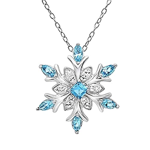 Weihnachten Edelstein Kristall Schneeflocke Halskette Anhänger Strass Schmuck Charms für Frauen Mädchen Party Geschenke Zirkon Weihnachten Schneeflocke Halskette Mode Halskette Jungen (Blue, One Size) von Caritierily