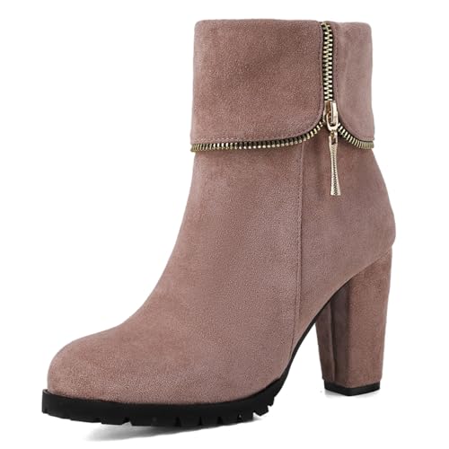 Carkuolary Damen Combat Stiefelette Runde Zehen Chunky Schnüren Side Zippers Block Heels Stiefeletten für Frauen Mädchen Damen Rosa Große 33 von Carkuolary