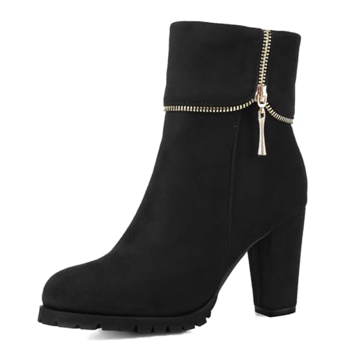 Carkuolary Damen Combat Stiefelette Runde Zehen Chunky Schnüren Side Zippers Block Heels Stiefeletten für Frauen Mädchen Damen Schwarz Große 45 von Carkuolary