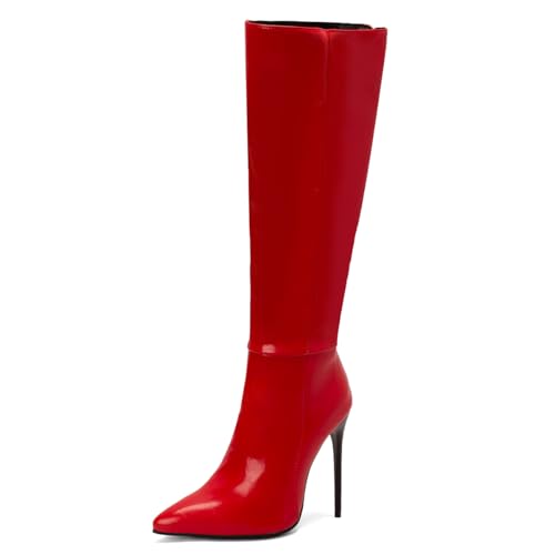 Carkuolary Womens Knee Hohe Stiefel Sexy Pointed Toe Stiletto High Heel Long Herbst Stiefel Mode & Klassischer Dress Schuhe für Frauen Mädchen Damen Burgundy Große 40 von Carkuolary