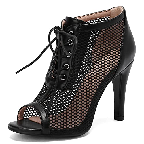 DaHerren Mode Peep Toe Stiletto High Heels Schnüren Mesh Dress Sandales Sommer ies Party für Frauen Schwarz Große 44 von Carkuolary