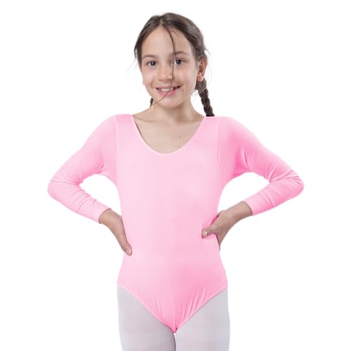 Balletttrikot für Mädchen, langärmelig, Rundhalsausschnitt, Tanz-Trikot, für Gymnastik, Ballerina,, Rosa, 10-12 Jahre von Carnavalife