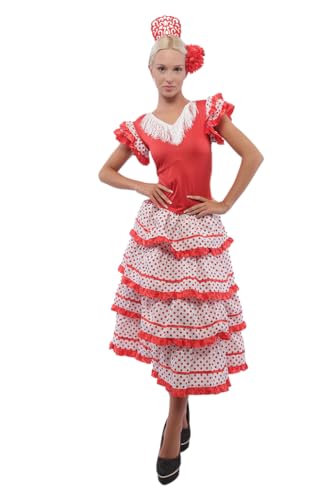 Carnavalife Sevillianisches Kleid für Aprilschere, Flamenco-Kleid Andaluz, rotes Kleid für Sevilliana-Kostüm, Rot/Weiß, Medium von Carnavalife
