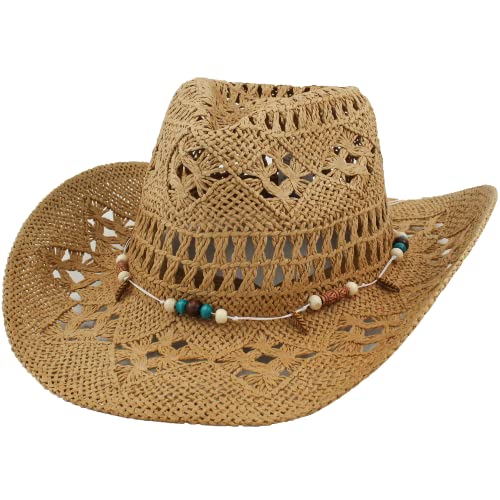 Cowboy-Hut mit Strohhalm, Panama, mit Westband, Unisex, Einheitsgröße für Herren und Damen für den Sommer, XH-117 Braun, One size von Carnavalife