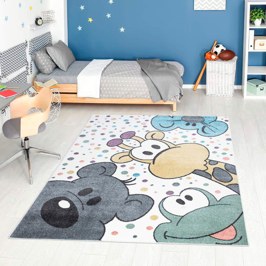 Carpet City Kinderteppich "ANIME913", rechteckig, Kinderzimmer Teppich Modern mit Mond, Blumen, Wolken, Creme, Multi von Carpet City