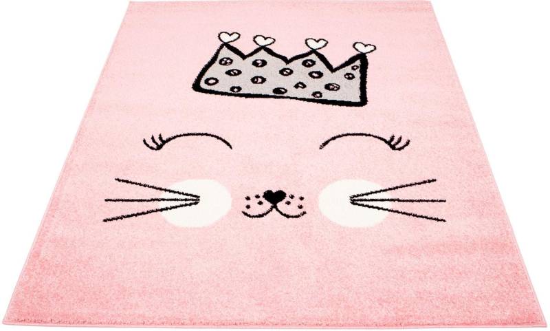 Carpet City Kinderteppich "Bubble Kids 1331", rechteckig, Spielteppich, Katze, Krone, Weicher Flor, Pflegeleicht, Kinderzimmer von Carpet City