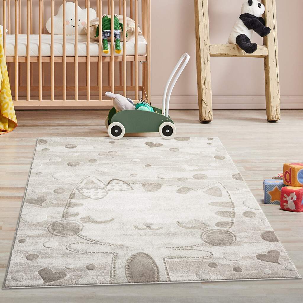 Carpet City Kinderteppich "MARA720", rechteckig, Kinderzimmer Teppich Tiere Beige Spielzimmer von Carpet City