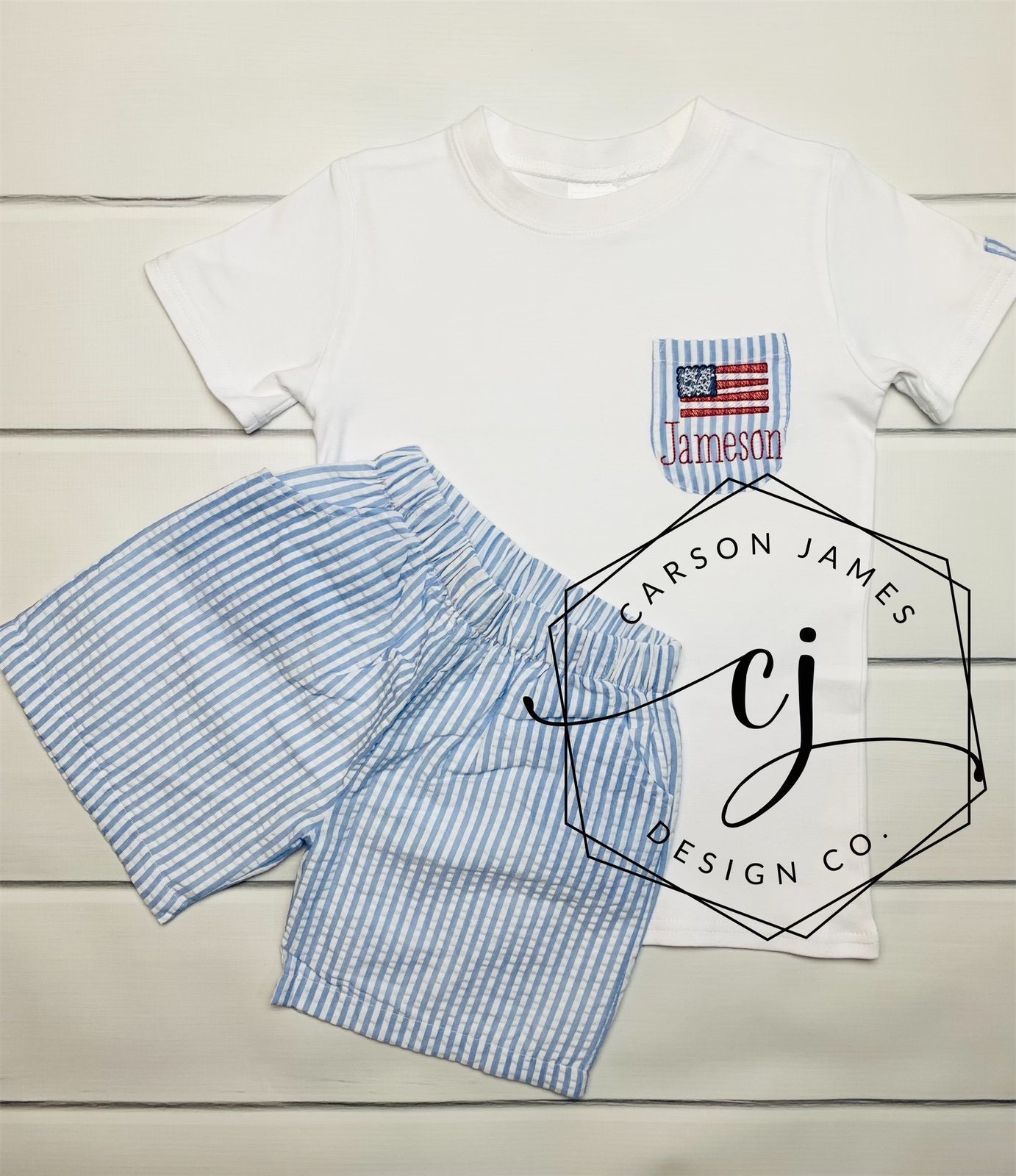 Monogramm 4 Juli Outfit Für Jungen Seersucker Shorts Poloshirt Geschwister Passendes von CarsonJamesDesignCo