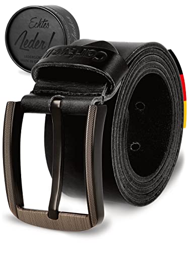 Cartvelli Echt Ledergürtel Herren Schwarz 115cm Made in Germany Geschenkbox Herrengürtel Schnalle Matt-Schwarz Echtleder-Gürtel 40mm LMB22s-115 von Cartvelli