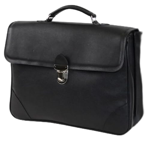 Casa Padrino Luxus Echtleder Aktentasche Schwarz/Silber 42 x 16 x H. 29 cm - Herren Laptoptasche aus hochwertigem Leder - Luxus Herren Accessoires von Casa Padrino