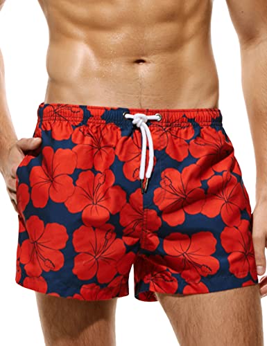 Casey Kevin Beachshorts Herren Badeshorts für Männer Schnelltrocknend Blumendruck Badehosen Badehose mit Taschen und Verstellbarem Tunnelzug von Casey Kevin