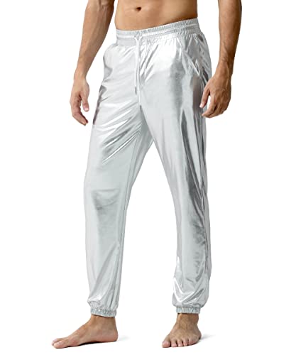 Casey Kevin Herren Disco Glänzende Hose Metallic-Paillettenhose Metallisch Glänzend Jogginghose Nightclub-Hose von Casey Kevin