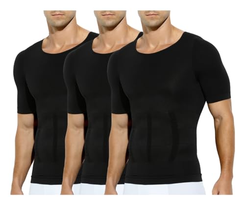 Casey Kevin Herren Kompression Kurzarmshirt - 3er Pack,Shapewear Unterhemd Herren Kurzarm Sport T-Shirt für Sports & Outdoor Funktionsshirt Bodybuilding Bauchweg Tops von Casey Kevin