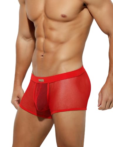 Casey Kevin Herren Transparent Boxershorts, Männer Sexy Unterwäsche Niedrige Taille Mesh Boxer Unterhose Hipster Retroshorts von Casey Kevin