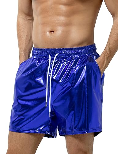 Casey Kevin Metallic Shorts Herren Glänzende Party Shorts Bar Metallic-Shorts Festliche Shorts, Blinkend blau von Casey Kevin