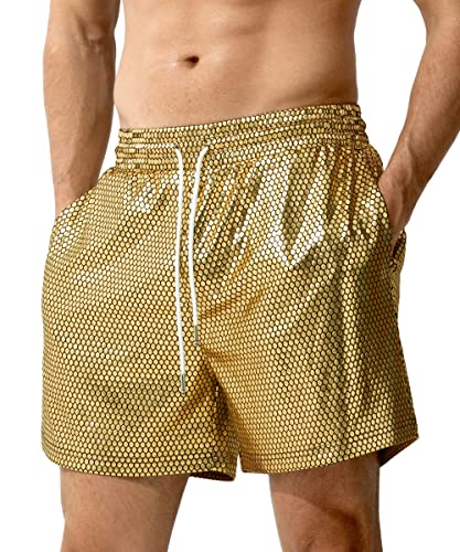 Casey Kevin Metallic Shorts Herren Glänzende Party Shorts Bar Metallic-Shorts Festliche Shorts, Dunkelgold von Casey Kevin