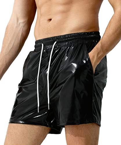 Casey Kevin Metallic Shorts Herren Glänzende Party Shorts Bar Metallic-Shorts Festliche Shorts, Schwarz von Casey Kevin