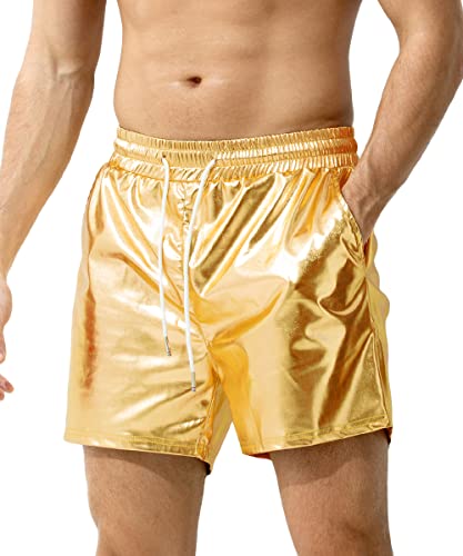 Casey Kevin Metallic Shorts Herren Glänzende Party Shorts Bar Metallic-Shorts Festliche Shorts,Gold von Casey Kevin