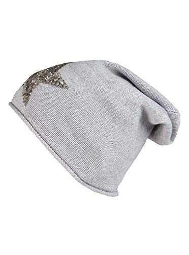 Cashmere Dreams Slouch-Beanie-Mütze mit Kaschmir - Hochwertige Strickmütze für Damen Mädchen - Hat - Pailletten Stern - One Size - Sommer Herbst und Winter Zwillingsherz (HGR/Silber) von Cashmere Dreams