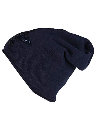 Cashmere Dreams Slouch-Beanie-Mütze mit Kaschmir - Hochwertige Strickmütze für Damen Mädchen - Hat - Pailletten Stern - One Size - Sommer Herbst und Winter Zwillingsherz (Navy/blau) von Cashmere Dreams