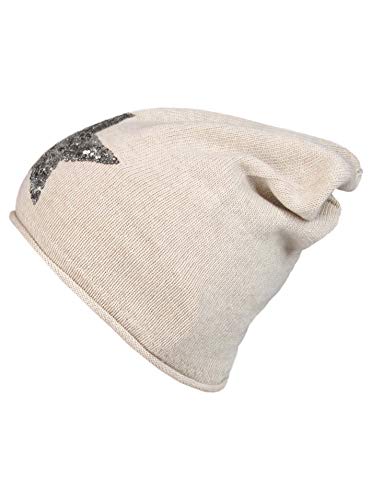 Cashmere Dreams Slouch-Beanie-Mütze mit Kaschmir - Hochwertige Strickmütze für Damen Mädchen - Hat - Pailletten Stern - One Size - Sommer Herbst und Winter Zwillingsherz (hbg/silber) von Cashmere Dreams