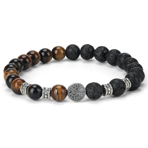 Casisto.J Armband Herren Männer Perlen Armband Perlenarmband Herren Natürliche Onyx/Tigerauge Baum des Lebens nordisch Edelstahl Herrenschmuck Mit Geschenk Schmuck Schatulle ﻿ von Casisto.J