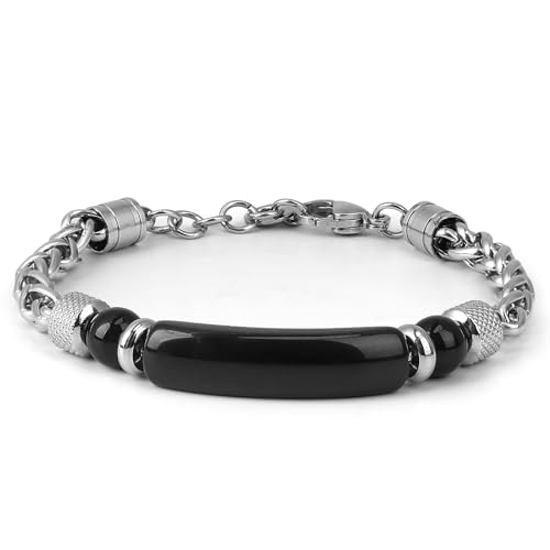 Casisto.J Armband Herren Männer Perlenarmband Herren Natürliche Onyx/Tigerauge Edelstahl Mit Geschenk Schmuck Schatulle von Casisto.J