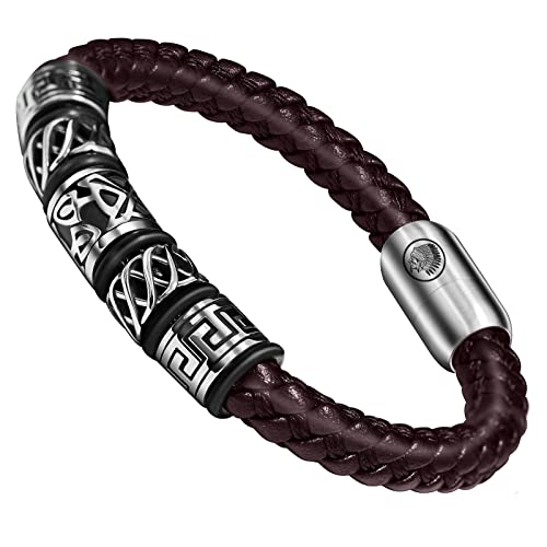 Casisto.J Lederarmband Herren Armband Herren Männer Leder Edelstahl Braun Schwarz Geflochten mit Magnet von Casisto.J