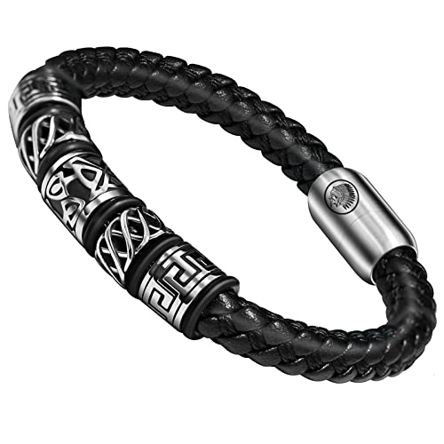 Casisto.J Lederarmband Herren Armband Herren Männer Leder Edelstahl Braun Schwarz Geflochten mit Magnet von Casisto.J