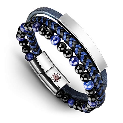 Casisto.J Lederarmband Herren Armband Herren Männer Leder Edelstahl Gravur Schwarz Braun Geflochten mit Magnet Verschluss von Casisto.J