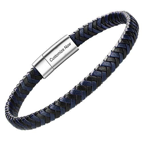 Casisto.J Lederarmband Herren Armband Herren Männer Leder Edelstahl Gravur Schwarz Braun Geflochten mit Magnet Verschluss von Casisto.J