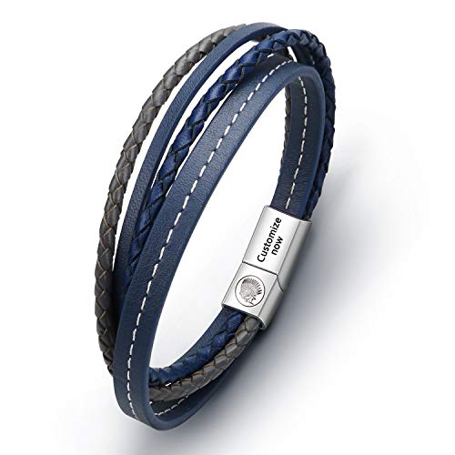 Casisto.J Lederarmband Herren Armband Herren Männer Leder Edelstahl Gravur Schwarz Braun Geflochten mit Magnet Verschluss von Casisto.J