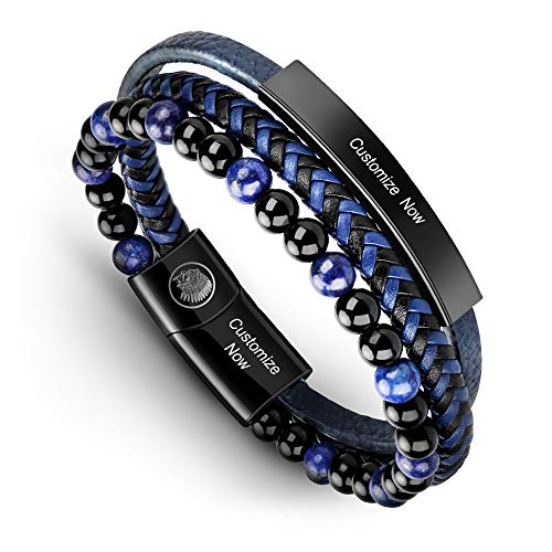 Casisto.J Lederarmband Herren Armband Herren Männer Leder Edelstahl Gravur Schwarz Braun Geflochten mit Magnet Verschluss von Casisto.J