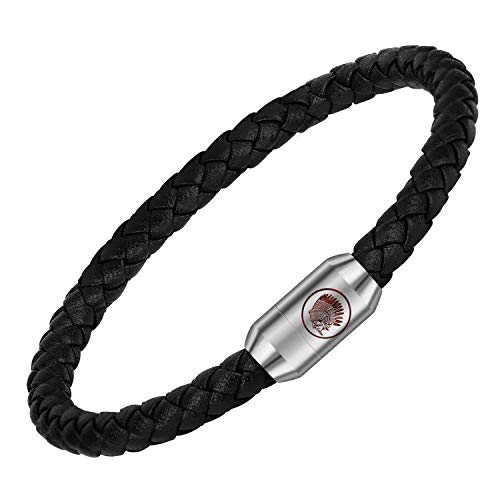 Casisto.J Lederarmband Herren Armband Herren Männer Leder Edelstahl Gravur Schwarz Braun Geflochten mit Magnet Verschluss von Casisto.J