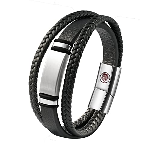 Casisto.J Lederarmband Herren Armband Herren Männer Leder Edelstahl Gravur Schwarz Geflochten mit Magnet Verschluss von Casisto.J