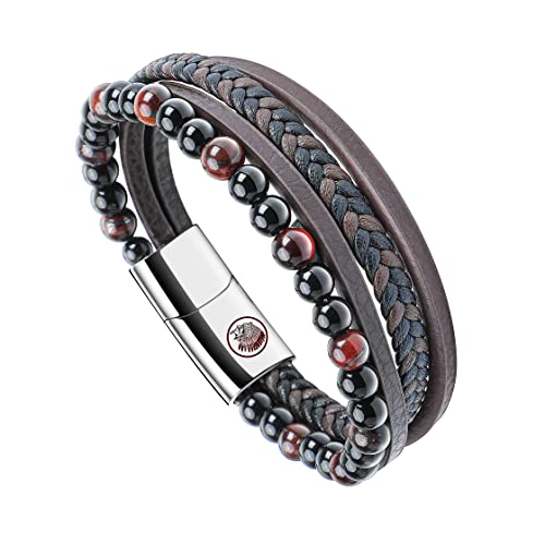 Casisto.J Lederarmband Herren Armband Herren Männer Leder Geflochten Perlen Edelstahl Schwarz Braun Blau mit Magnet Verschluss Einfache Verpackung von Casisto.J