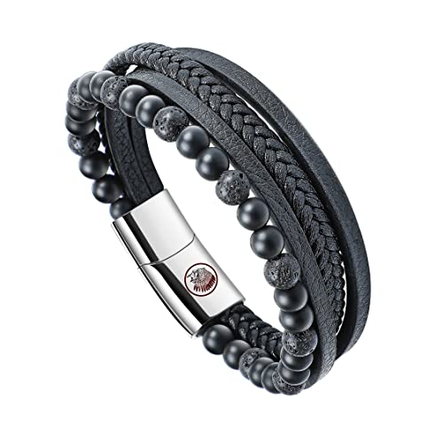 Casisto.J Lederarmband Herren Armband Herren Männer Leder Geflochten Perlen Edelstahl Schwarz Braun Blau mit Magnet Verschluss Einfache Verpackung von Casisto.J