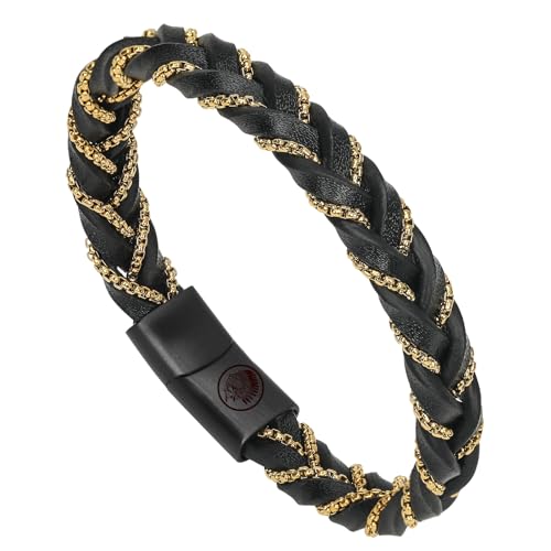 Casisto.J Lederarmband Herren Armband Herren Männer Leder geflochten Edelstahl Gravur nordisch Schwarz Rot Silber Gold Kette Geflochten Herrenschmuck mit Magnet Verschluss in Schmuck Geschenk Box von Casisto.J