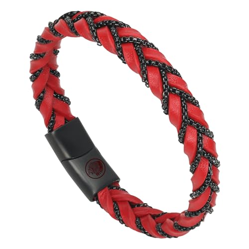 Casisto.J Lederarmband Herren Armband Herren Männer Leder geflochten Edelstahl Gravur nordisch Schwarz Rot Silber Gold Kette Geflochten Herrenschmuck mit Magnet Verschluss in Schmuck Geschenk Box von Casisto.J