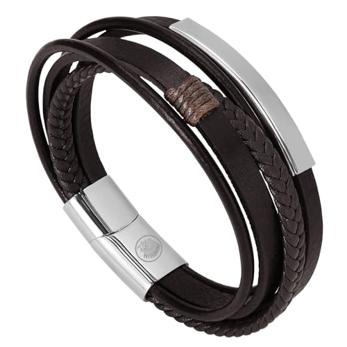 Casisto.J Lederarmband Herren Armband Herren Männer Leder geflochten paracord Edelstahl Gravur nordisch Braun Geflochten Herrenschmuck mit Magnet Verschluss von Casisto.J