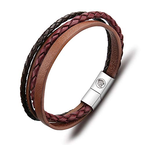 Casisto.J Lederarmband Herren Armband Herren Männer Leder Edelstahl Gravur Schwarz Braun Geflochten mit Magnet Verschluss von Casisto.J