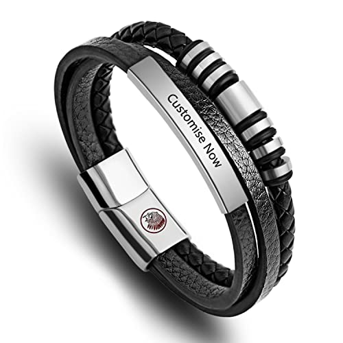 Casisto.J Lederarmband Herren Armband Herren Männer Leder Edelstahl Gravur Schwarz Braun Geflochten mit Magnet Verschluss von Casisto.J